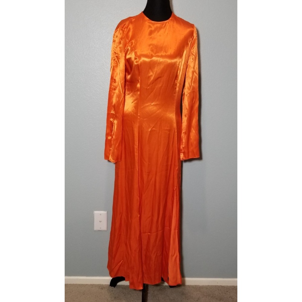 Topshop Womens Size 4 Orange Long Sleeve Maxi Dress Cocktail Formal Prom NWT